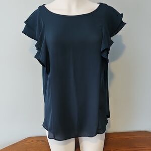 LOFT Midnight Blue Flutter Sleeve Blouse